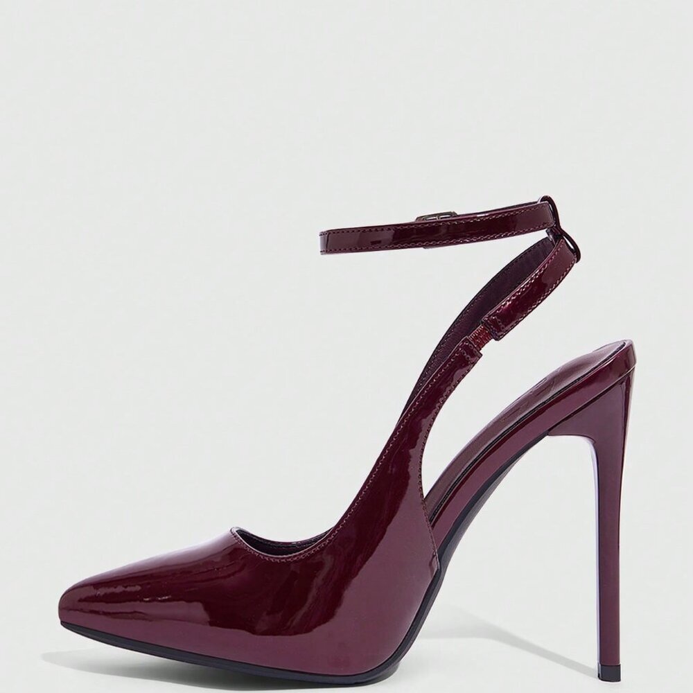 Burgundy Sexy Women's Pointed Toe Stiletto High Heel Ankle Strap Backless Pumps - Picture 10 of 10